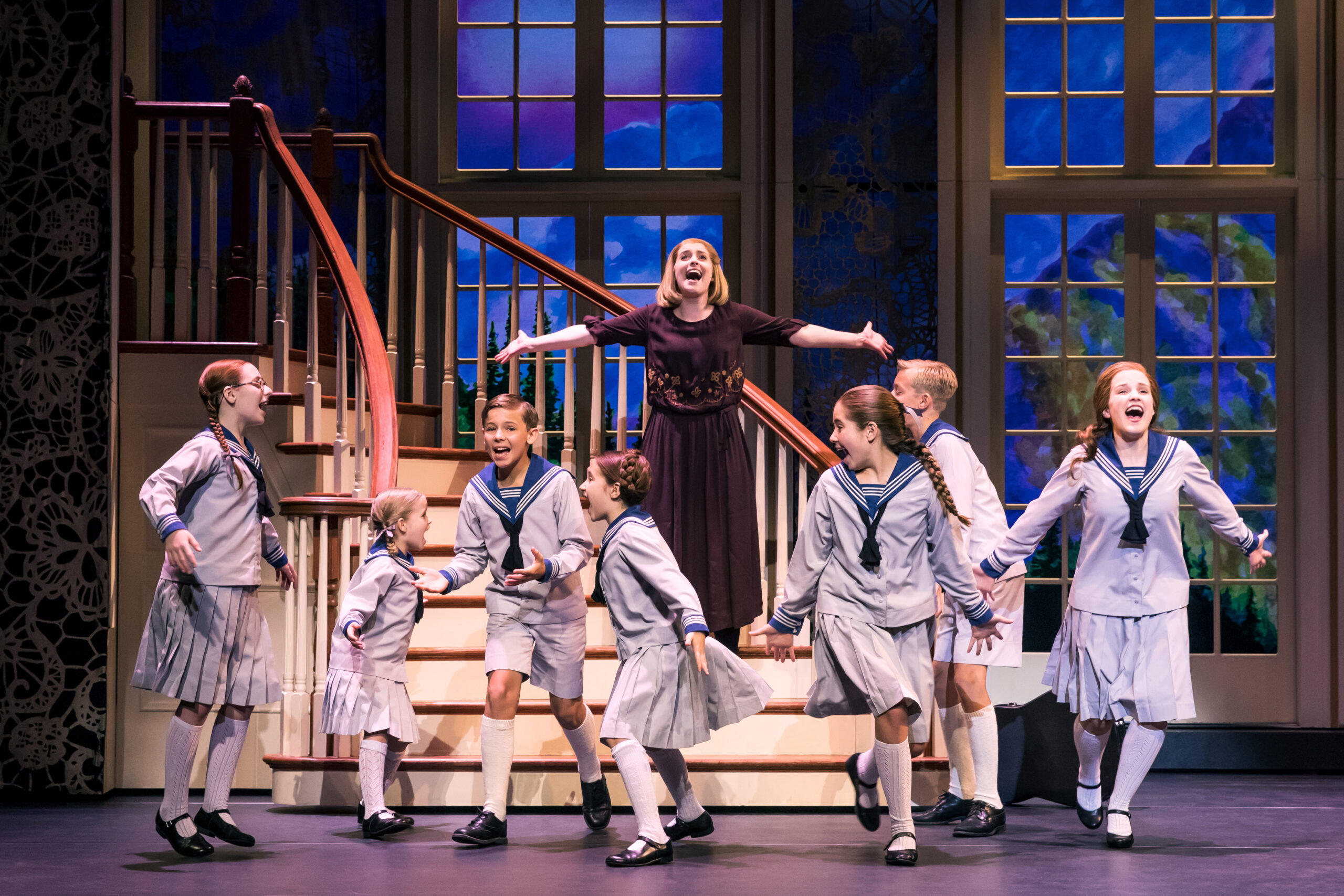 Jill-Christine Wiley as Maria Rainer and the von Trapp children. Photo by Matthew Murphy (2)